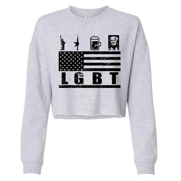 LGBT Distressed Liberty Guns Beer trump Cropped Pullover Crew