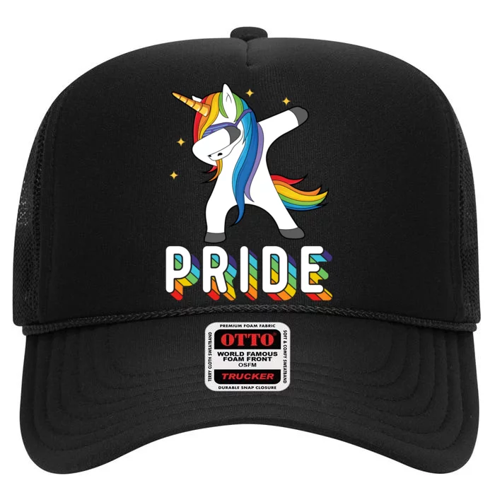 LGBT Gay Pride Dabbing Unicorn High Crown Mesh Trucker Hat