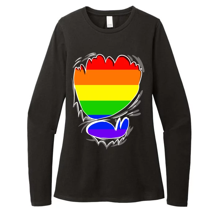 LGBT Gay Pride Flag Ripped Reveal Womens CVC Long Sleeve Shirt