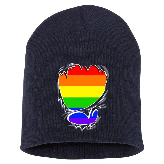 LGBT Gay Pride Flag Ripped Reveal Short Acrylic Beanie