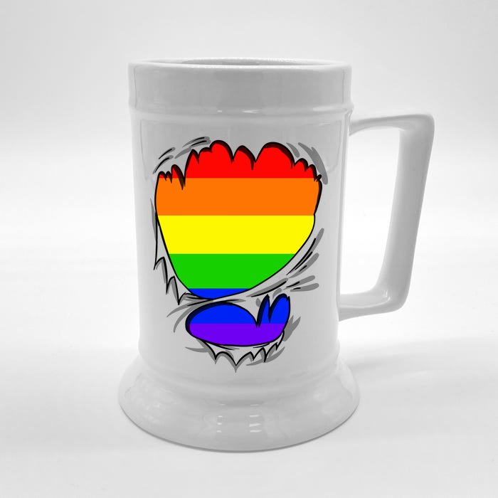 LGBT Gay Pride Flag Ripped Reveal Front & Back Beer Stein