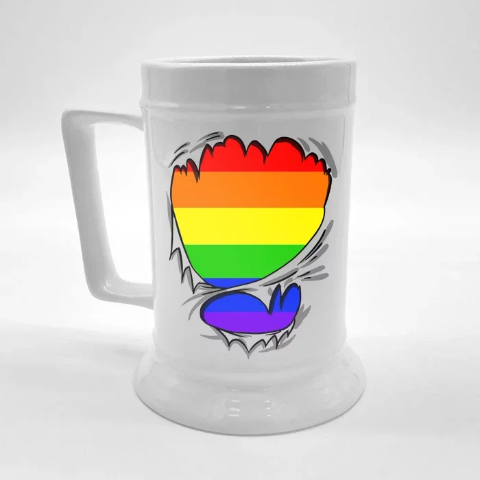 LGBT Gay Pride Flag Ripped Reveal Front & Back Beer Stein