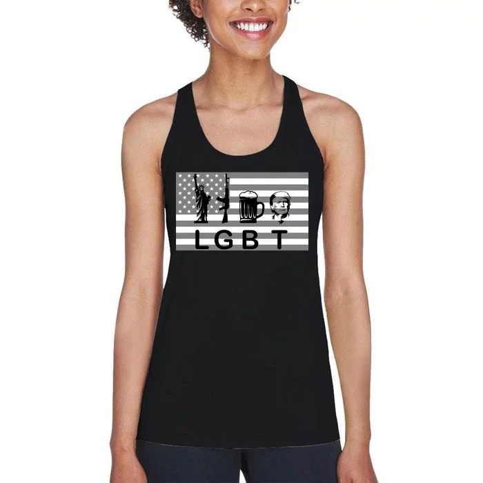 LGBT Liberty Guns Beer Trump Women's Racerback Tank