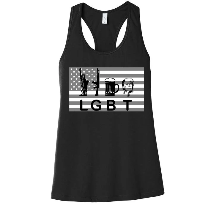 LGBT Liberty Guns Beer Trump Women's Racerback Tank