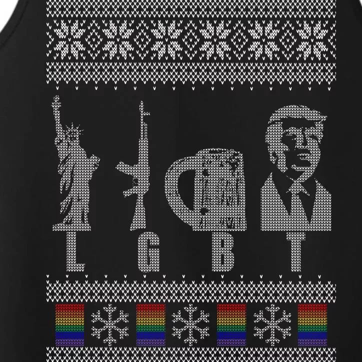 LGBT Liberty Guns Beer Trump Support Ugly Christmas Performance Tank