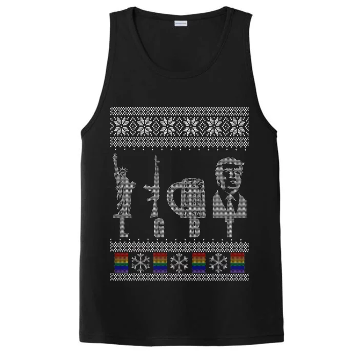 LGBT Liberty Guns Beer Trump Support Ugly Christmas Performance Tank