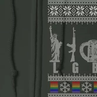 LGBT Liberty Guns Beer Trump Support Ugly Christmas Full Zip Hoodie