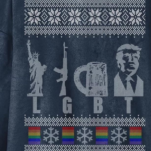 LGBT Liberty Guns Beer Trump Support Ugly Christmas Hooded Wearable Blanket