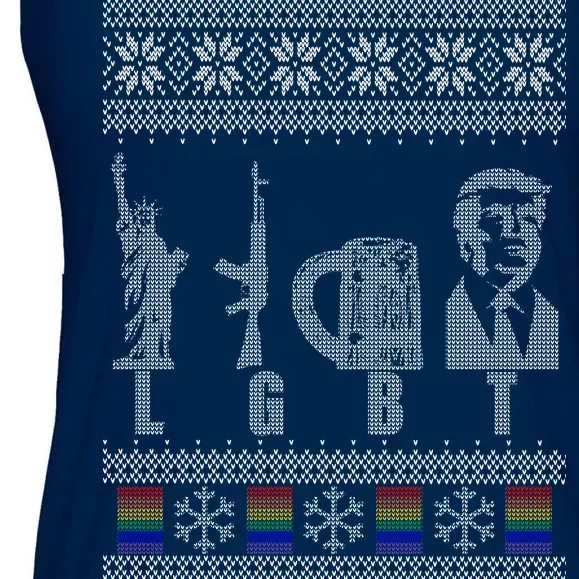 LGBT Liberty Guns Beer Trump Support Ugly Christmas Ladies Essential Flowy Tank