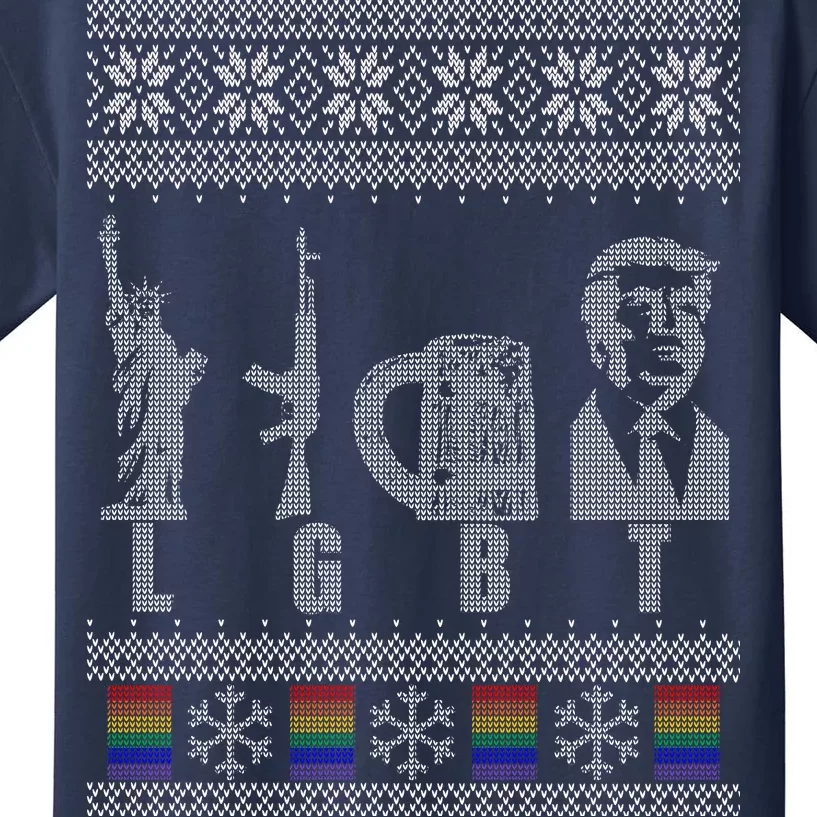 LGBT Liberty Guns Beer Trump Support Ugly Christmas Kids T-Shirt