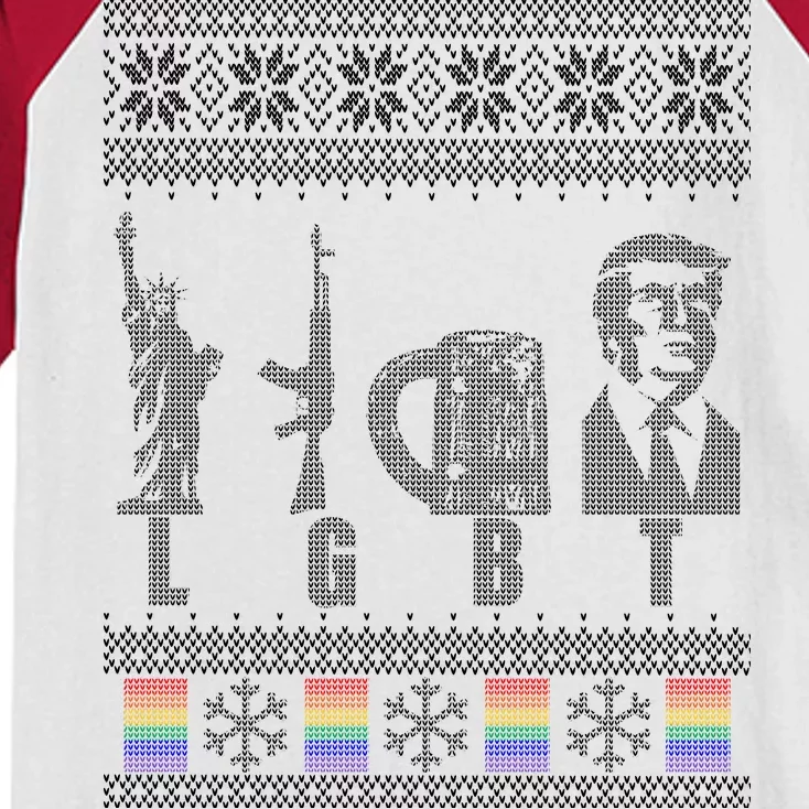 LGBT Liberty Guns Beer Trump Support Ugly Christmas Kids Colorblock Raglan Jersey