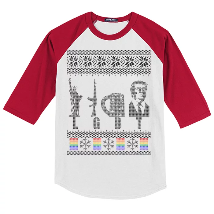 LGBT Liberty Guns Beer Trump Support Ugly Christmas Kids Colorblock Raglan Jersey