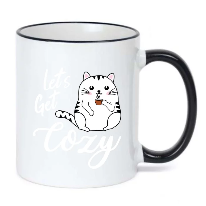 LetS Get Cozy Cat With Hot Coffee Coco Tea Or Cider Cute Gift Black Color Changing Mug