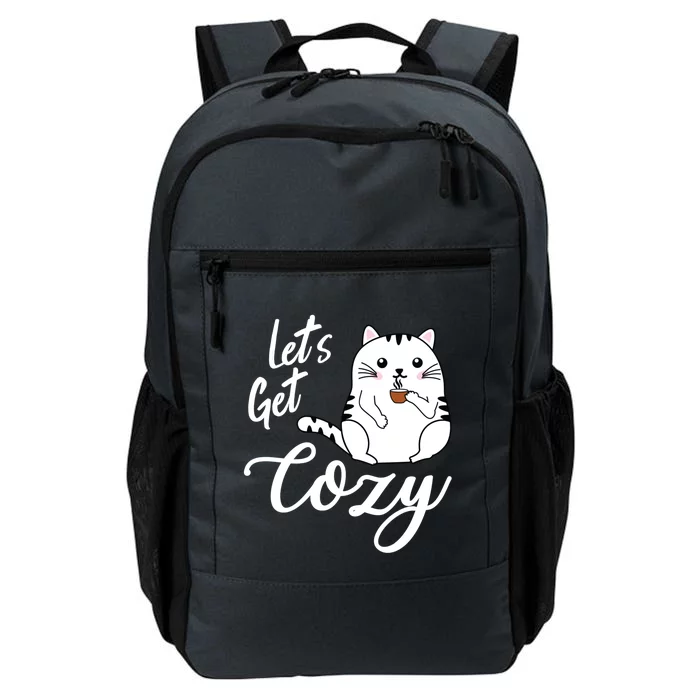 LetS Get Cozy Cat With Hot Coffee Coco Tea Or Cider Cute Gift Daily Commute Backpack