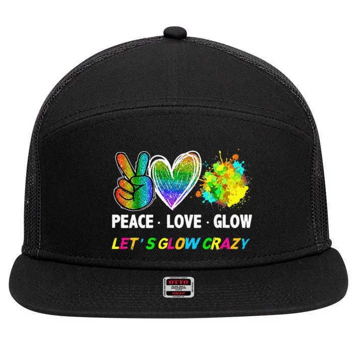 Lets' Glow Crazy Peace Love Glow Party Squad Halloween 7 Panel Mesh Trucker Snapback Hat