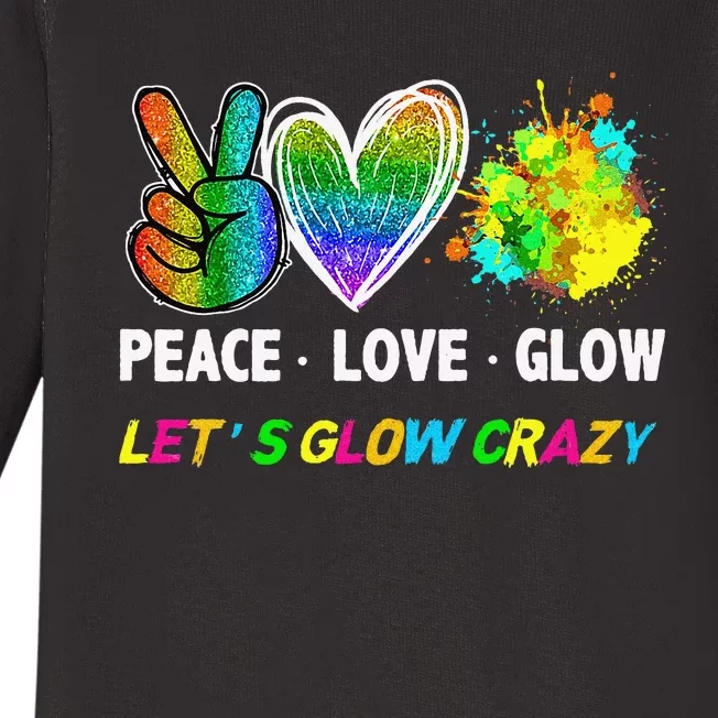 Lets' Glow Crazy Peace Love Glow Party Squad Halloween Baby Long Sleeve Bodysuit