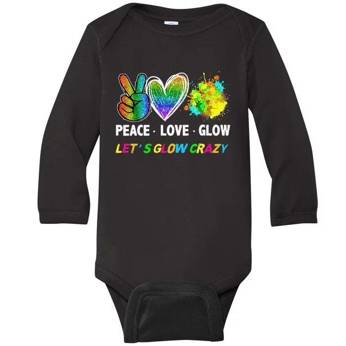 Lets' Glow Crazy Peace Love Glow Party Squad Halloween Baby Long Sleeve Bodysuit