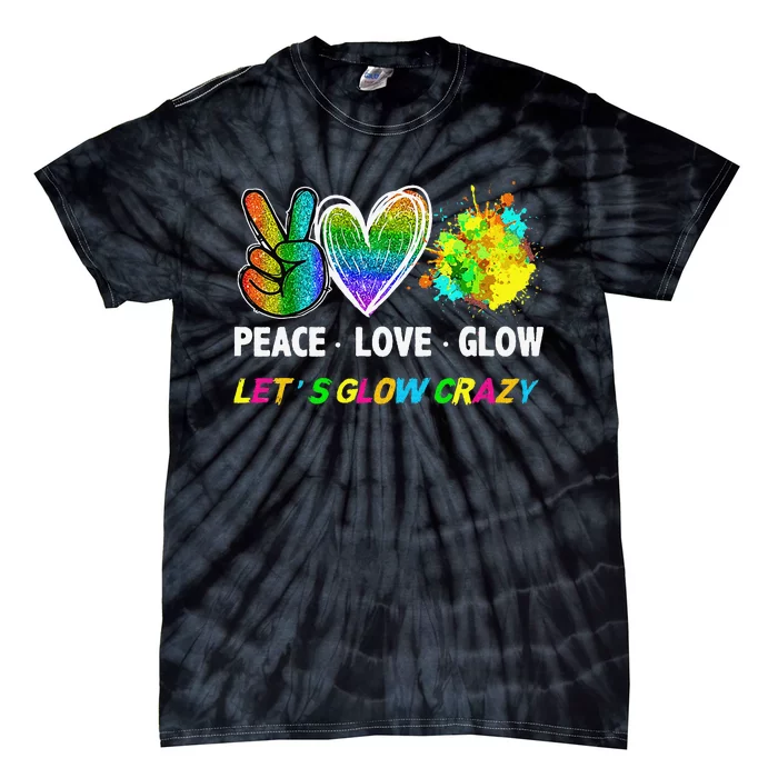 Lets' Glow Crazy Peace Love Glow Party Squad Halloween Tie-Dye T-Shirt