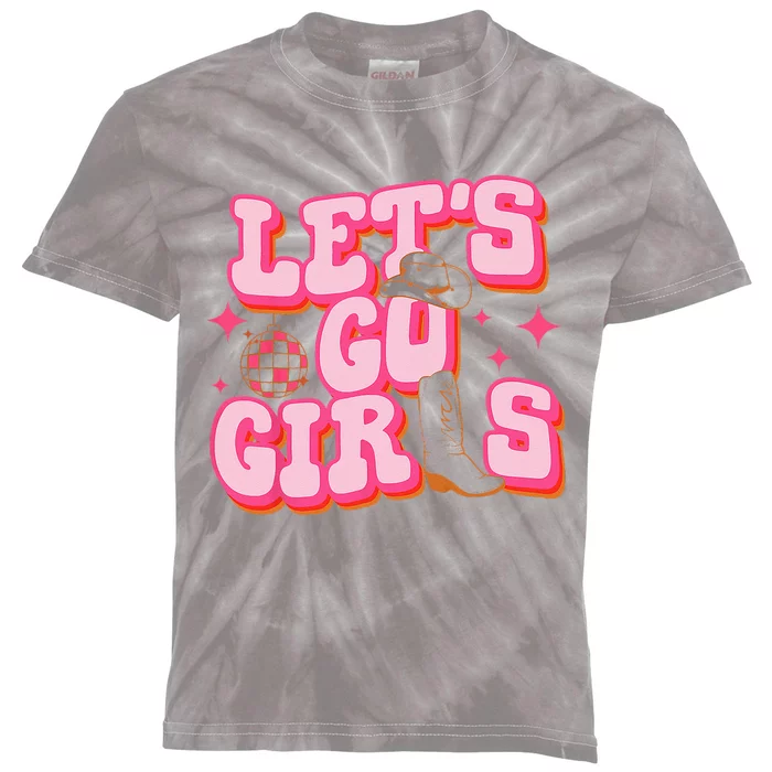 Let's Go Cow Hat Cow Boots Bachelorette Party Kids Tie-Dye T-Shirt