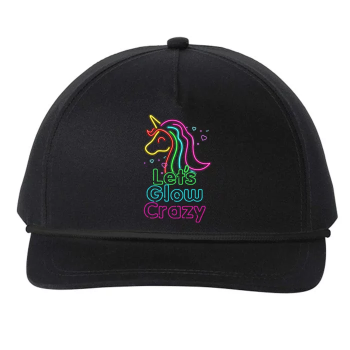 Lets Glow Crazy Glow Party Unicorn Lover Birthday Snapback Five-Panel Rope Hat