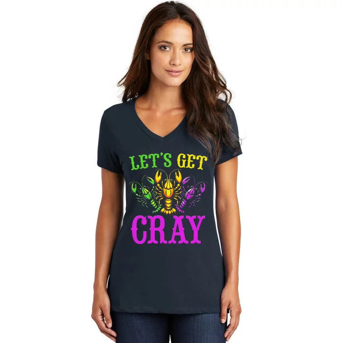 LetS Get Cray Mardi Gras Crawfish Women's V-Neck T-Shirt