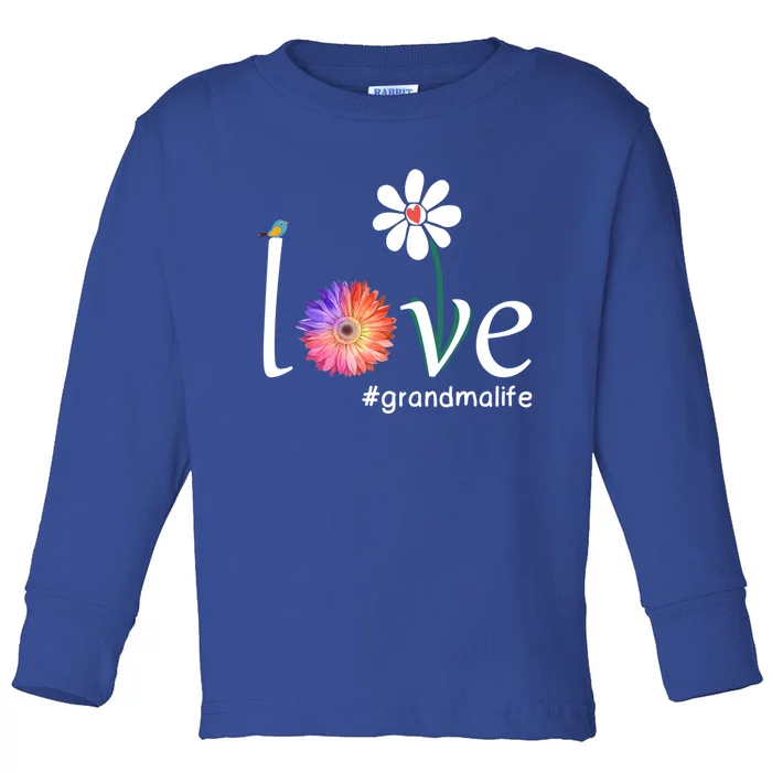 Love #Grandmalife Cute Watercolor Flower Bird Mother's Day Funny Gift Toddler Long Sleeve Shirt