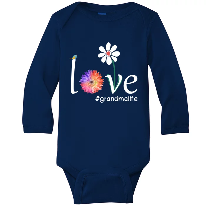 Love #Grandmalife Cute Watercolor Flower Bird Mother's Day Funny Gift Baby Long Sleeve Bodysuit