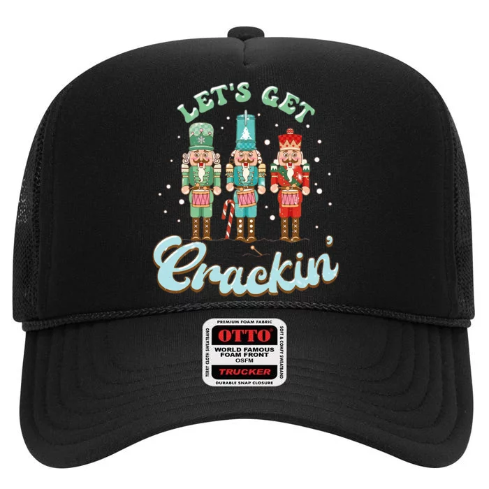 Lets Get Crackin Three Nutcrackers Christmas Teacher High Crown Mesh Trucker Hat