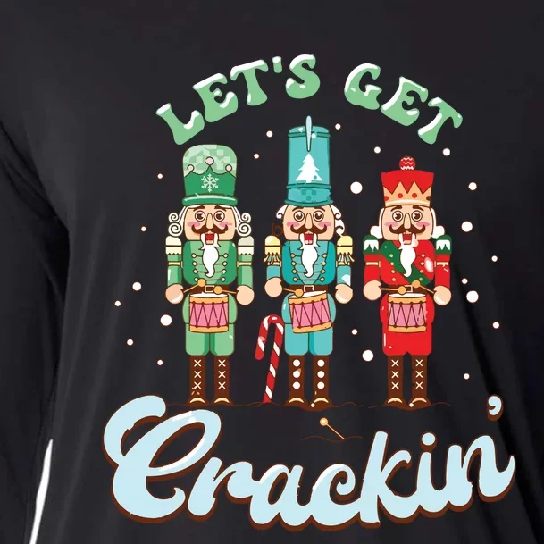 Lets Get Crackin Three Nutcrackers Christmas Teacher Cooling Performance Long Sleeve Crew