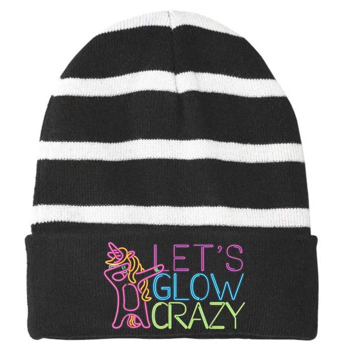 Lets Glow Crazy Glow Party 80s Retro Unicorn Party Striped Beanie with Solid Band