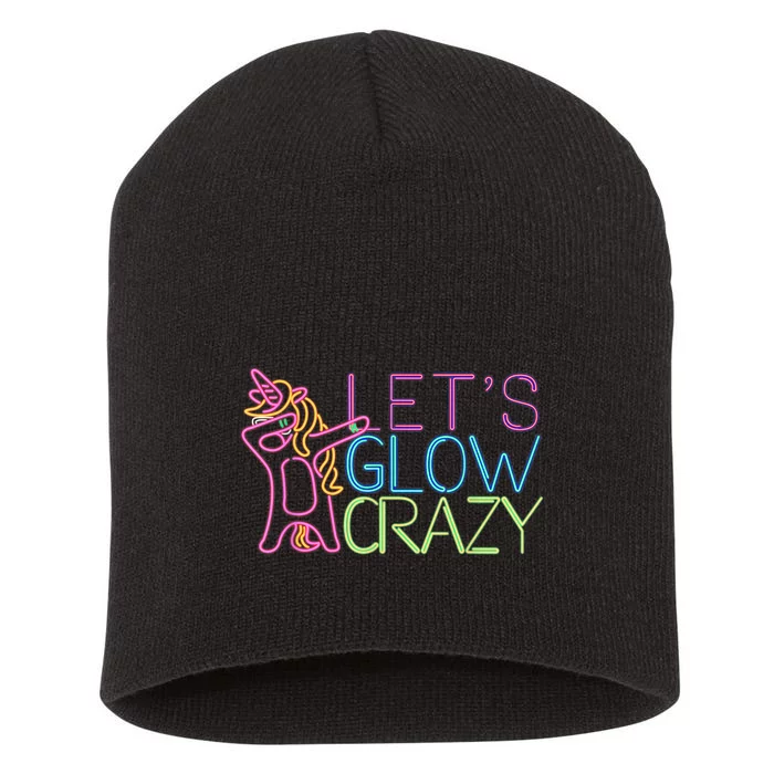 Lets Glow Crazy Glow Party 80s Retro Unicorn Party Short Acrylic Beanie