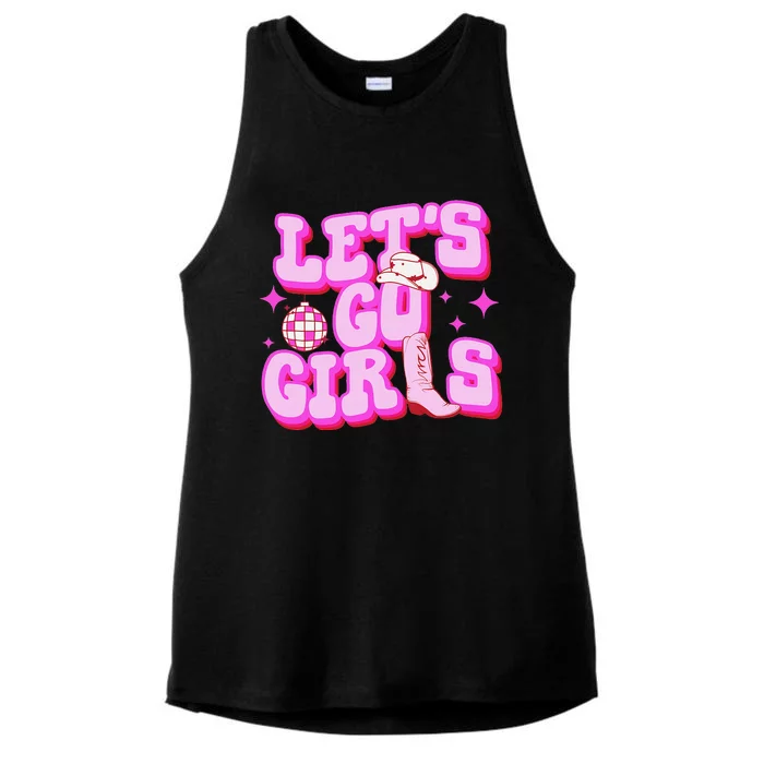 Let's Go  Cow Boot Country Western Southern Cow Ladies Tri-Blend Wicking Tank