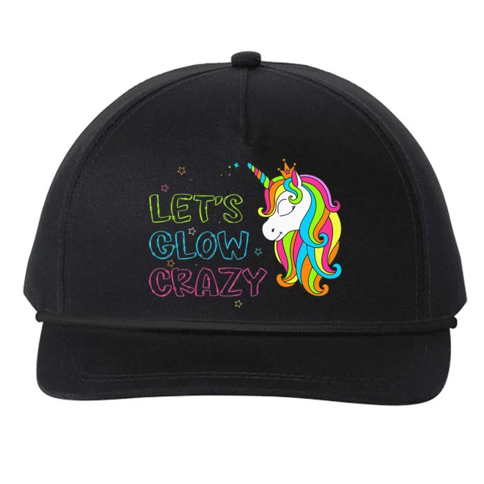 Let's Glow Crazy Glow Party Unicorn Lover Birthday Snapback Five-Panel Rope Hat