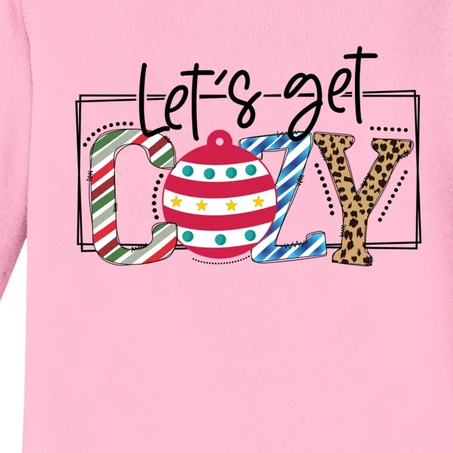 LetS Get Cozy Cute Christmas Leopard Pattern Cute Gift Baby Long Sleeve Bodysuit