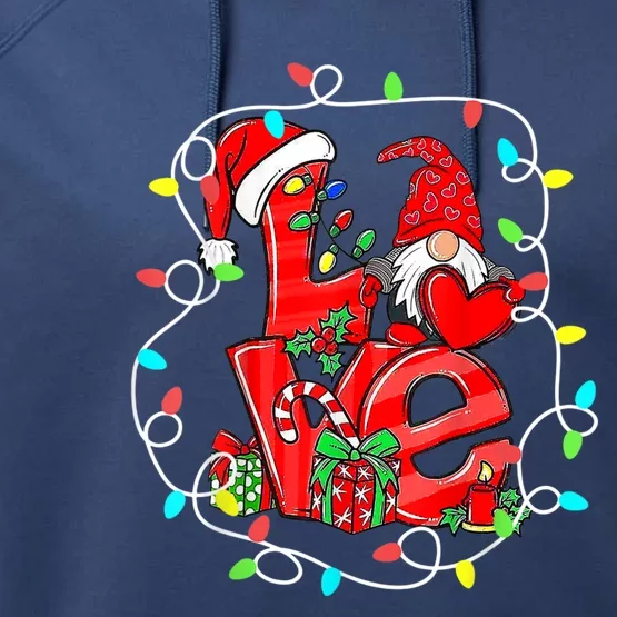 Love Gnomes Christmas Lights Santa Hat Family Xmas Pajamas Cool Gift Performance Fleece Hoodie