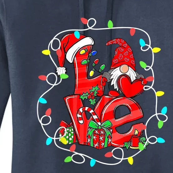 Love Gnomes Christmas Lights Santa Hat Family Xmas Pajamas Cool Gift Women's Pullover Hoodie