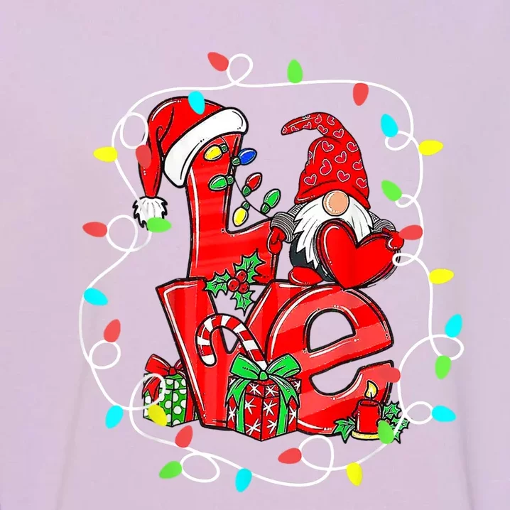 Love Gnomes Christmas Lights Santa Hat Family Xmas Pajamas Cool Gift Garment-Dyed Sweatshirt