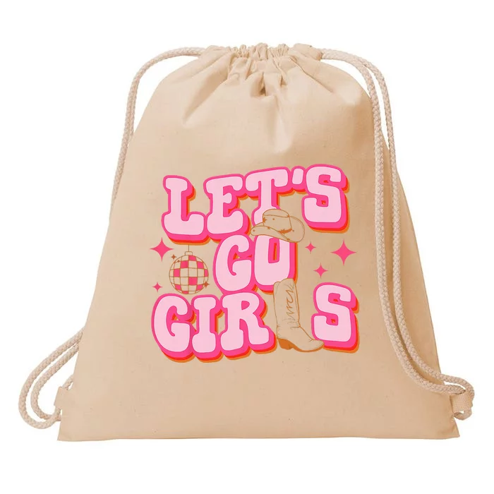 Let's Go Cowgirl Hat Cowboy Boots Bachelorette Party Drawstring Bag