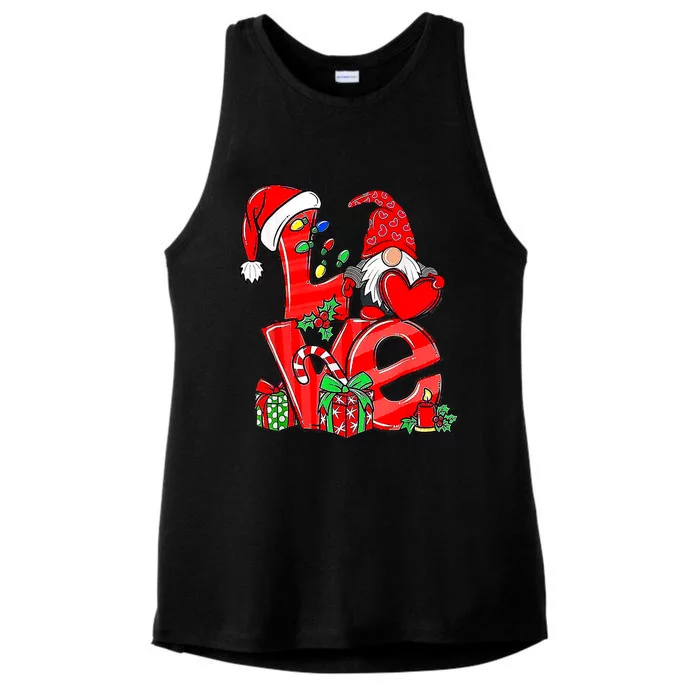 Love Gnomes Christmas Lights Santa Hat Family Xmas Pajamas Gift Ladies Tri-Blend Wicking Tank