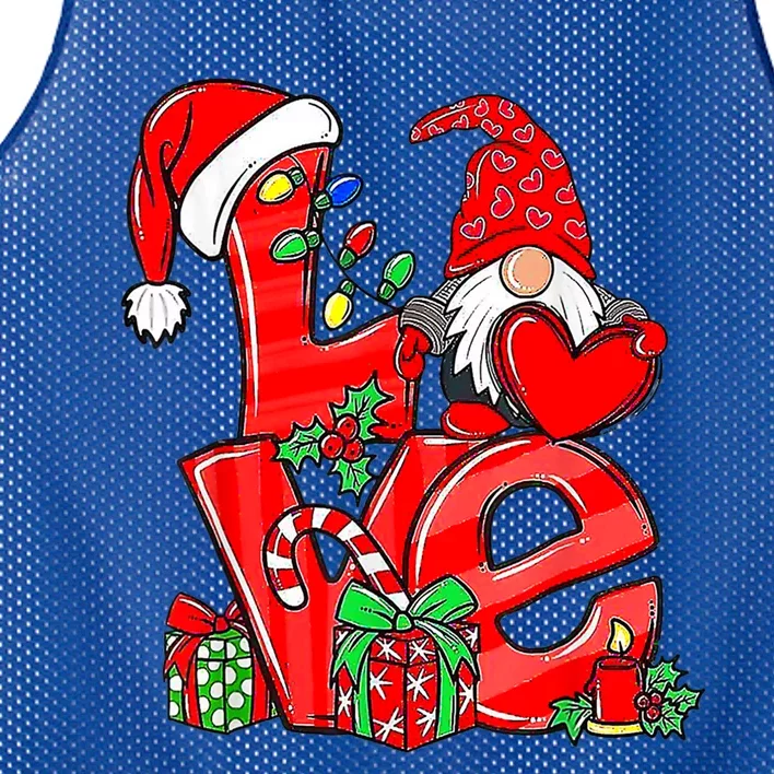 Love Gnomes Christmas Lights Santa Hat Family Xmas Pajamas Gift Mesh Reversible Basketball Jersey Tank