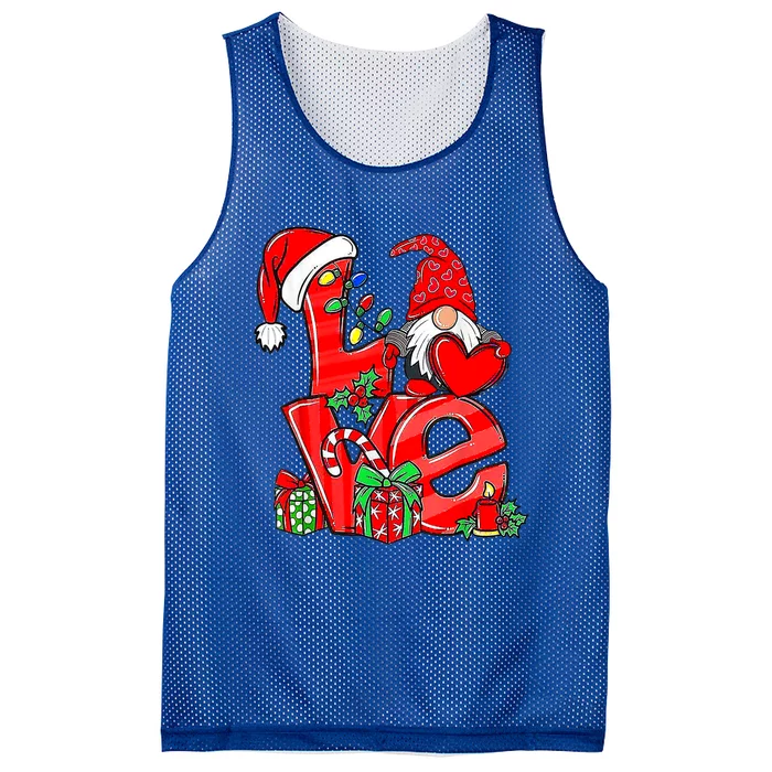 Love Gnomes Christmas Lights Santa Hat Family Xmas Pajamas Gift Mesh Reversible Basketball Jersey Tank