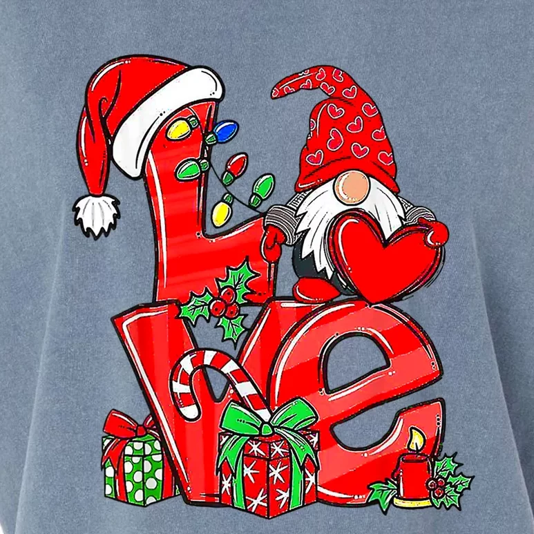 Love Gnomes Christmas Lights Santa Hat Family Xmas Pajamas Gift Garment-Dyed Women's Muscle Tee