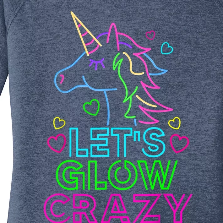 Let's Glow Crazy Glow Party 80s Retro Unicorn Costume Funny Women's Perfect Tri Tunic Long Sleeve Shirt