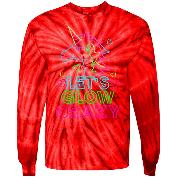 Let's Glow Crazy Glow Party 80s Retro Unicorn Costume Funny Tie-Dye Long Sleeve Shirt