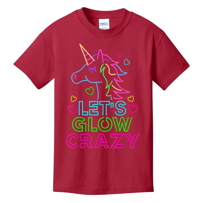 Let's Glow Crazy Glow Party 80s Retro Unicorn Costume Funny Kids T-Shirt