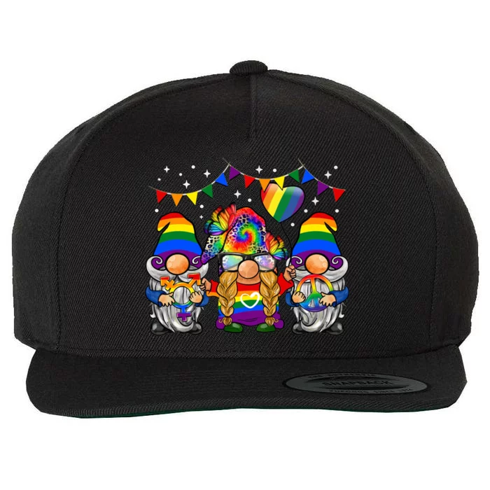 Lgbtq Gnomes Colorful Gnomes Pride Love Rainbow Pride Funny Gift Wool Snapback Cap