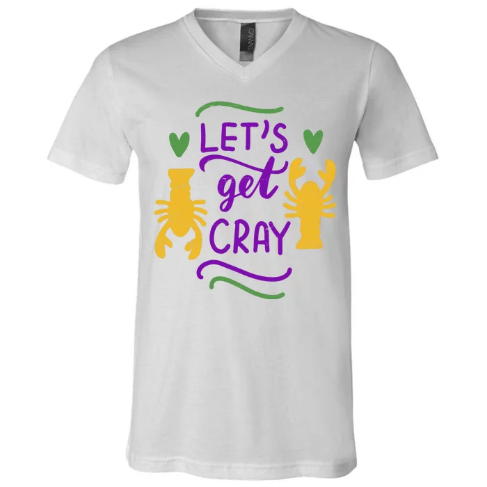 Let's Get Cray Mardi Gras Lobster V-Neck T-Shirt