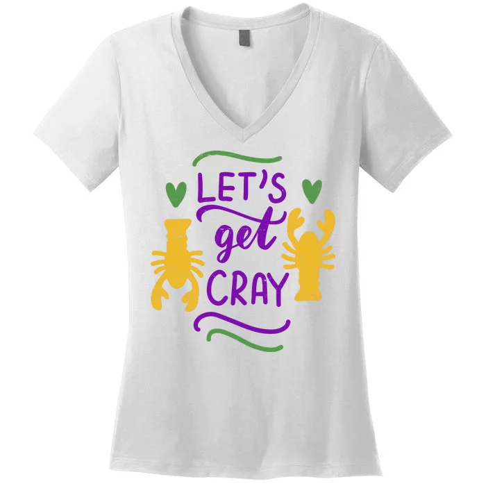 Let's Get Cray Mardi Gras Lobster Women's V-Neck T-Shirt