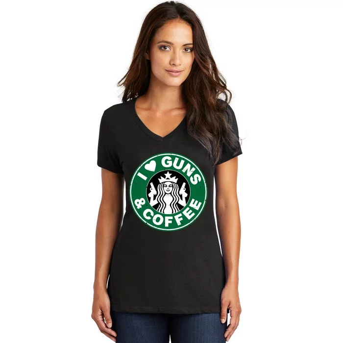 Love Guns Coffee Women's V-Neck T-Shirt