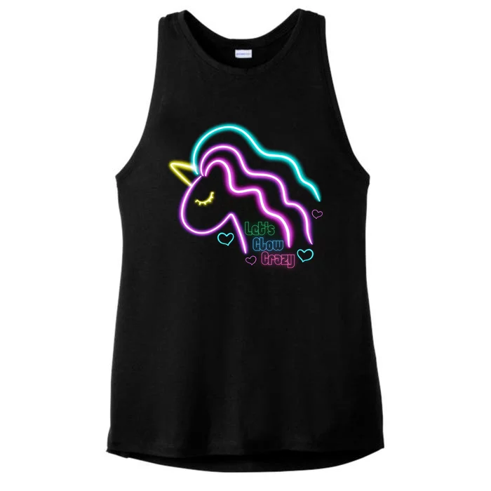 Let's Glow Crazy Unicorn Cute Ladies Tri-Blend Wicking Tank